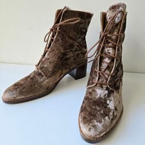 Freda Salvador NEW Ace Crushed Velvet Lace Up Mid Heel Taupe Brown Boots Size 7